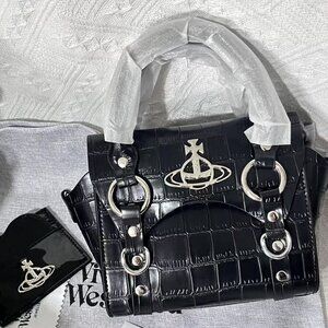 NWT Vivienne Westwood BETTY Croco Mini Shoulder Bag Black